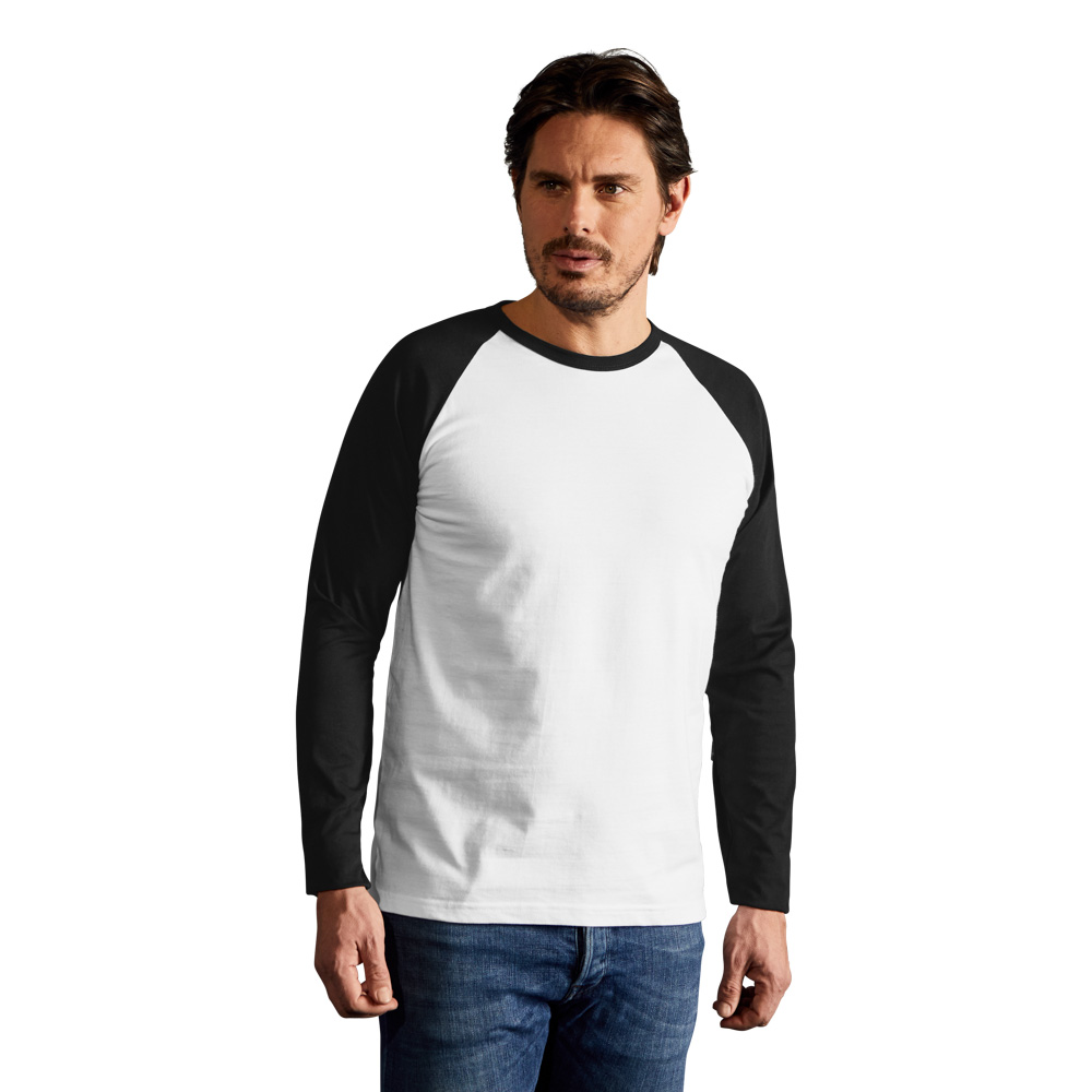 Raglan Baseball Langarmshirt Herren, Weiß-Schwarz, XL