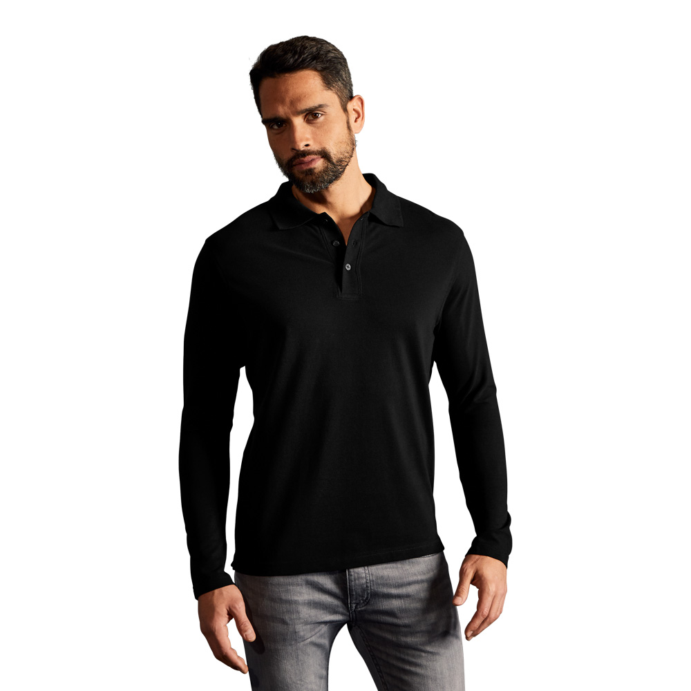 Heavy Langarm-Poloshirt Herren, Schwarz, XXL