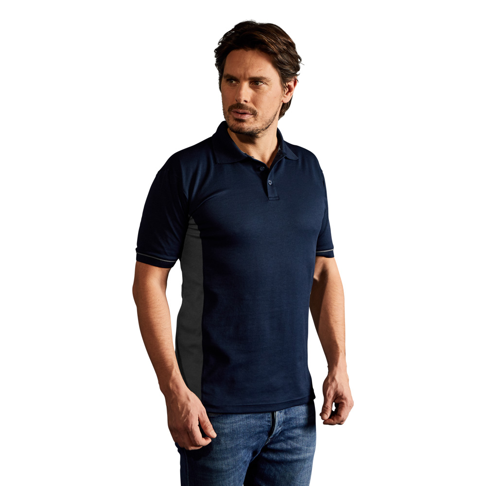 Funktions Kontrast Poloshirt Herren, Marineblau-Hellgrau, L