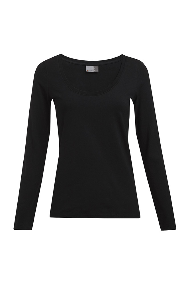 Slim-Fit Langarmshirt Plus Size Damen, Schwarz, XXL