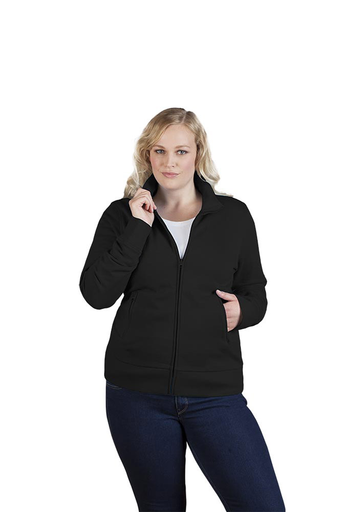 Stehkragen Zip Jacke Plus Size Damen, Schwarz, XXL