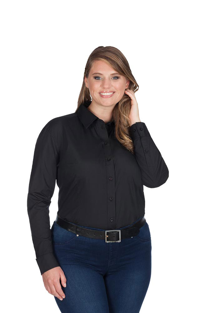 Business Langarm-Bluse Plus Size Damen, Schwarz, XXL
