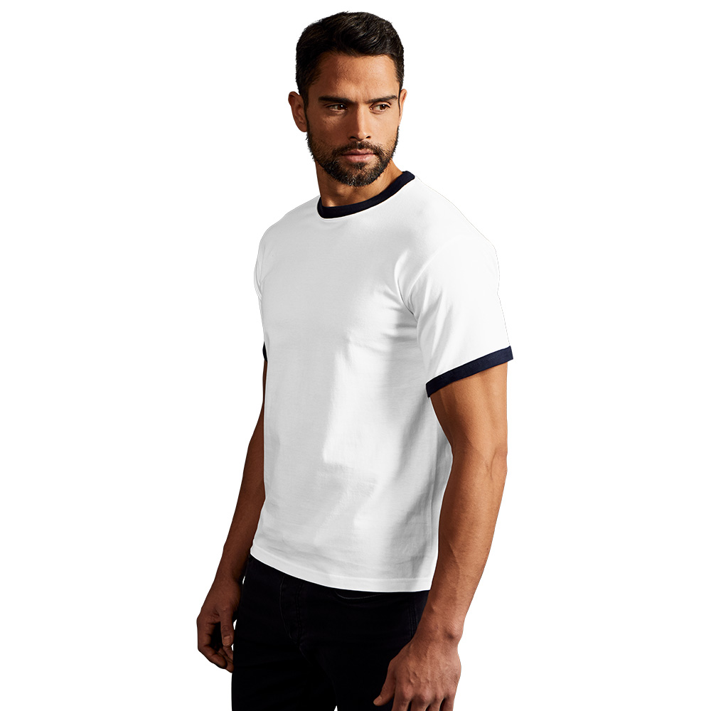 Kontrast T-Shirt Herren, Weiß-Marineblau, XXL