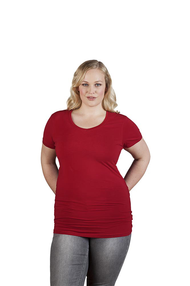 Slim-Fit V-Ausschnitt T-Shirt "Lang" Plus Size Damen Sale, Kirschrot, XXL