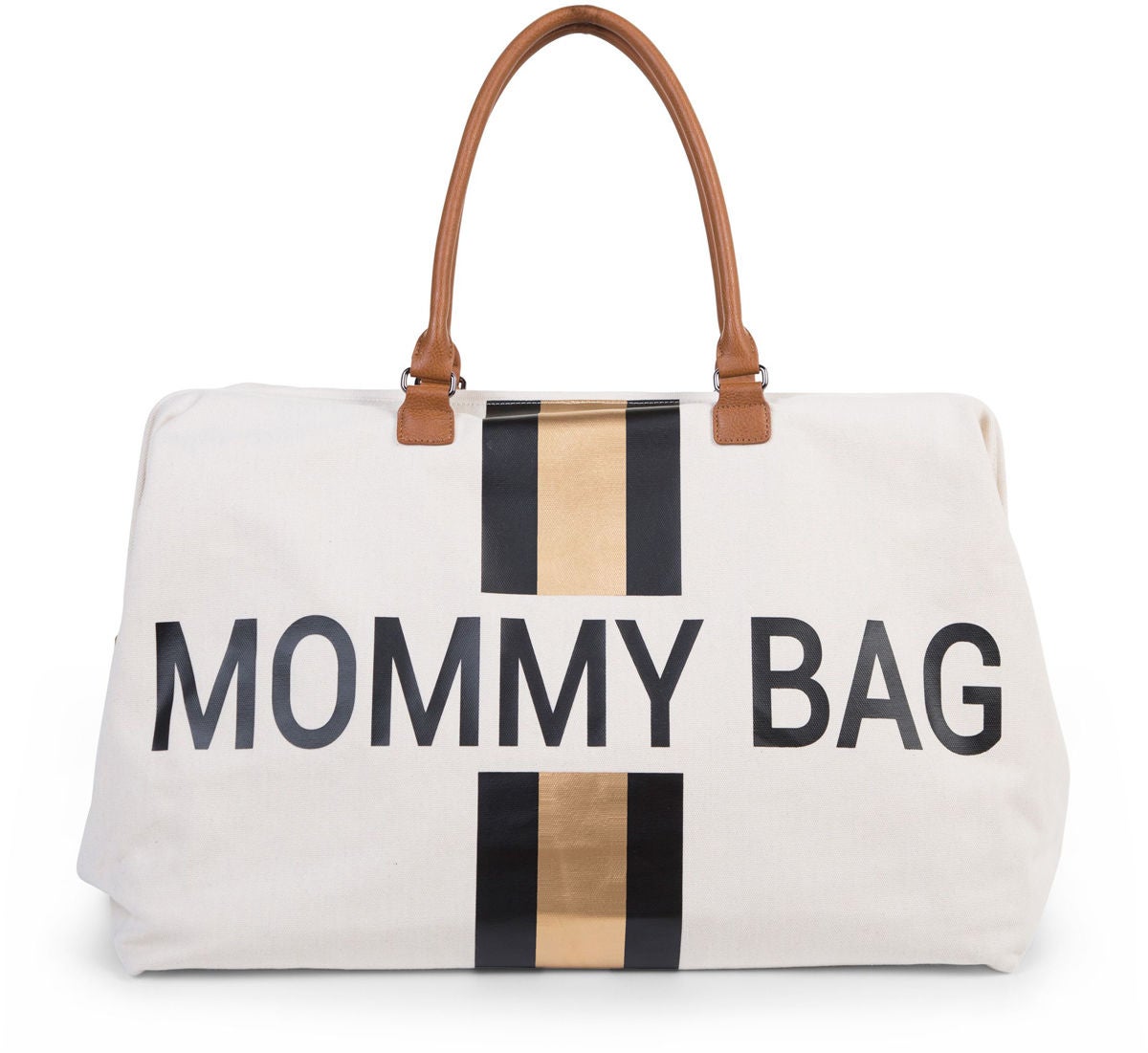 Childhome Mommy Canvas Wickeltasche Off White Stripes Black/Gold