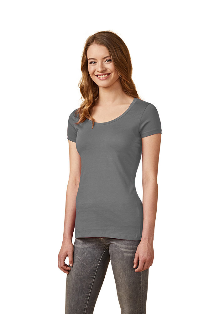 X.O Deep Scoop T-Shirt Damen, Stahlgrau, L