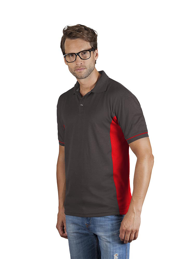 Funktions Kontrast Poloshirt Herren Sale, Jagdgrün-Rot, L
