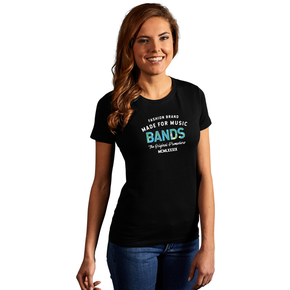 Print "promodoro made for music bands" Premium T-Shirt Damen, Schwarz, L