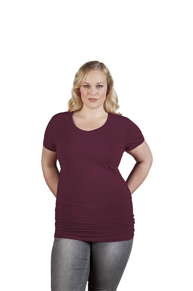 Slim-Fit V-Ausschnitt T-Shirt "Lang" Plus Size Damen, Burgund, XXL