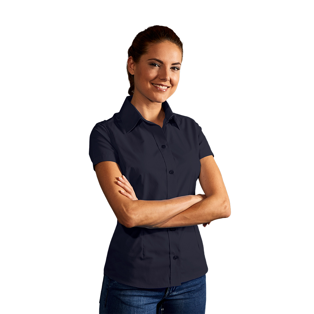 Business Kurzarm-Bluse Damen, Marineblau, L