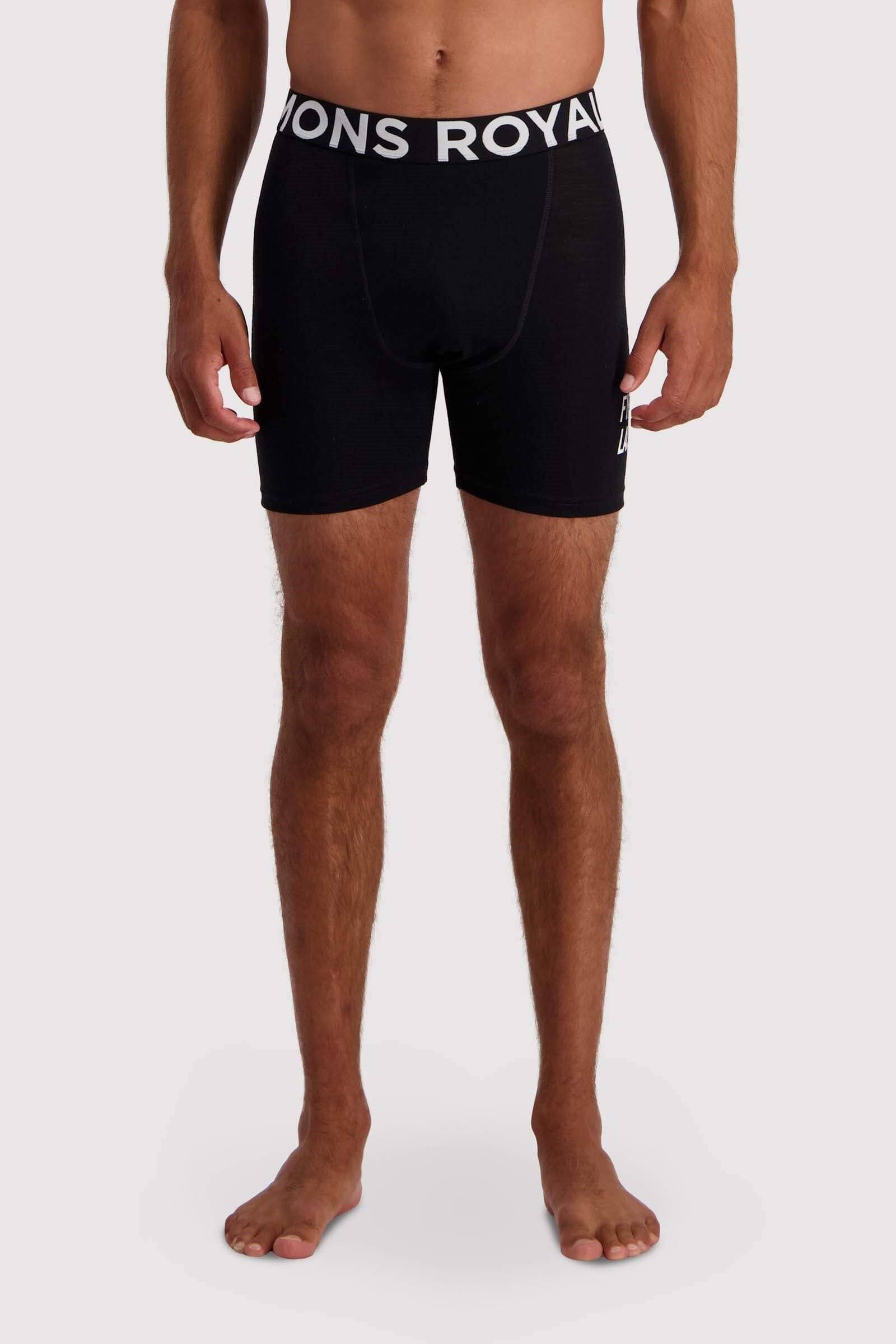 Mons Royale Men's Hold 'em Boxer - Merino wool, Black w/ text / S