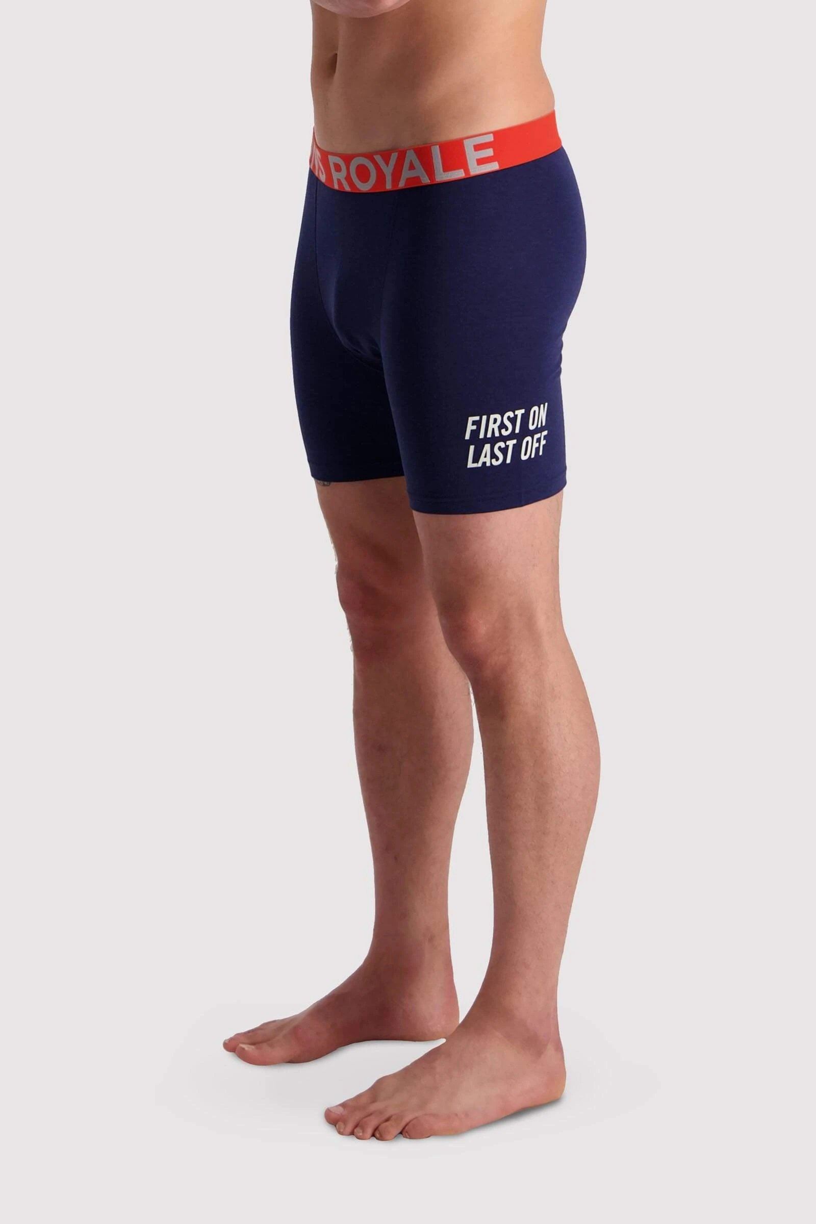 Mons Royale Men's Hold 'em Boxer - Merino wool, Navy / Orange Smash / L