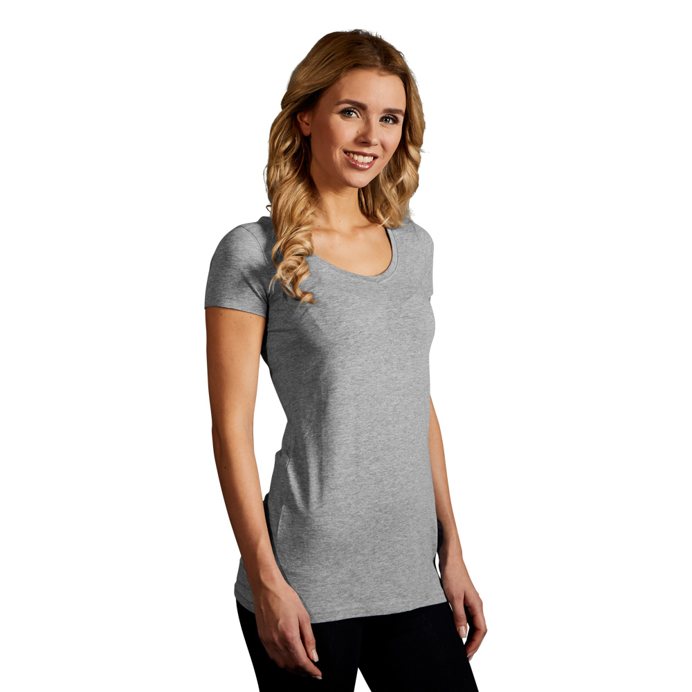 Slim-Fit V-Ausschnitt T-Shirt "Lang" Damen, Sportgrau, L