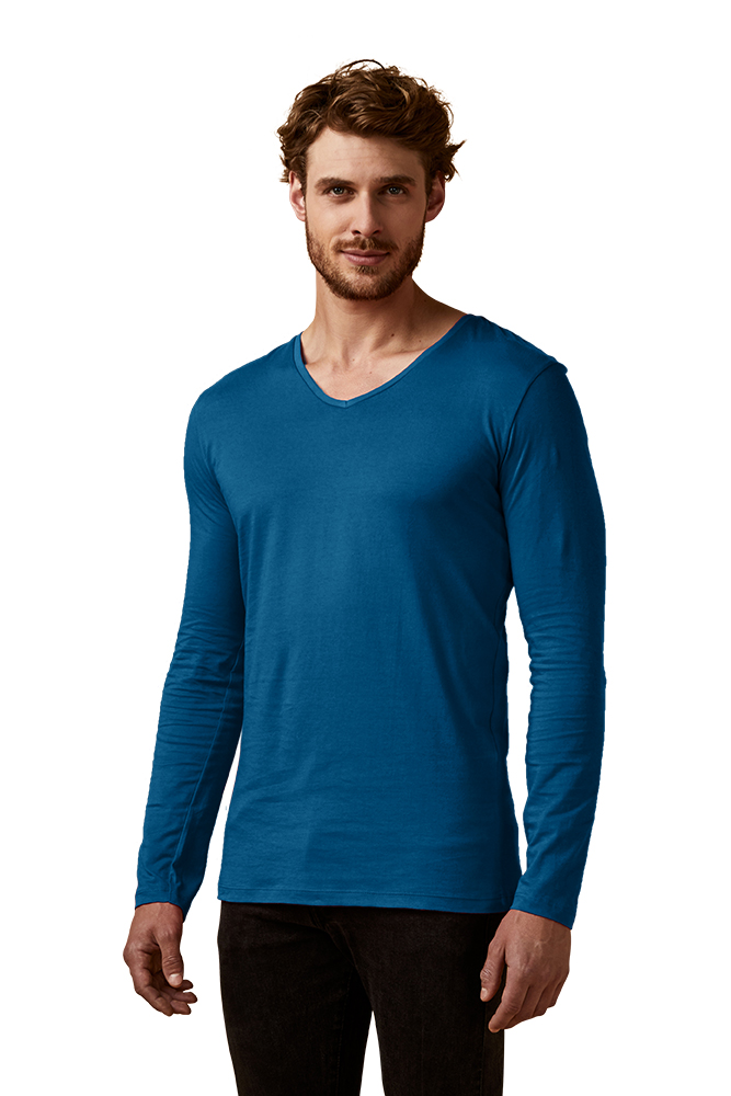 X.O V-Ausschnitt Langarmshirt Herren, Petrol, XL