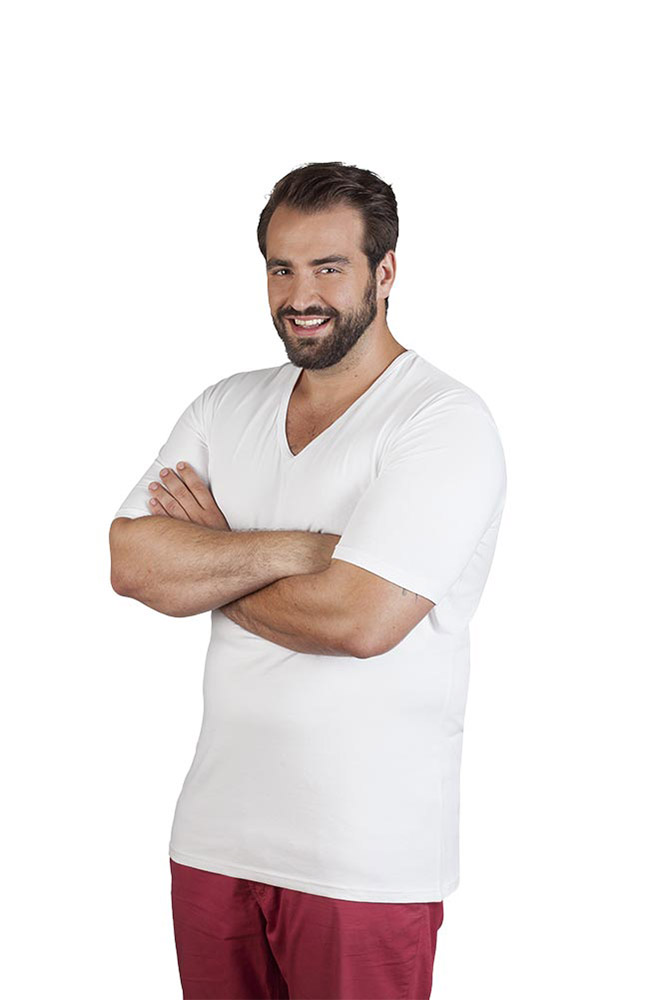 Slim-Fit V-Ausschnitt T-Shirt Plus Size Herren, Weiß, XXXL