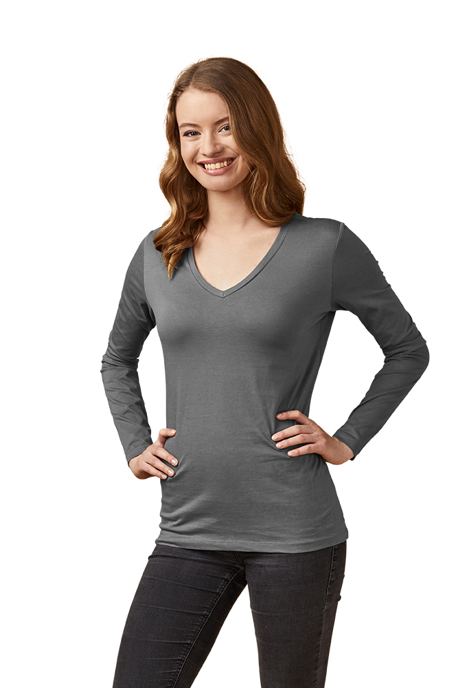 X.O V-Ausschnitt Langarmshirt Damen, Stahlgrau, XL