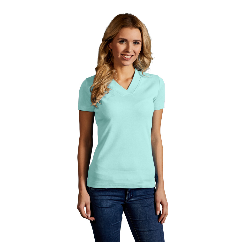 Ripp V-Ausschnitt T-Shirt Damen, Mint, L