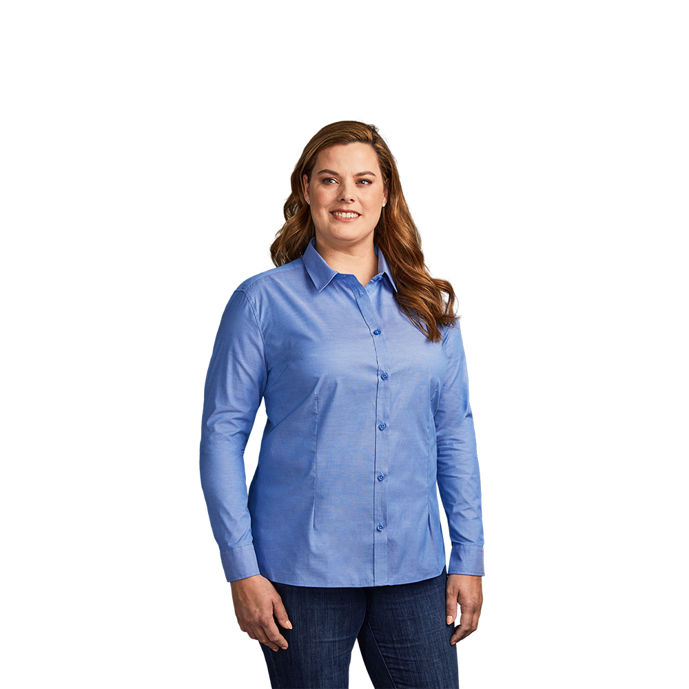Oxford Langarm-Bluse Plus Size Damen, blau, XXXL