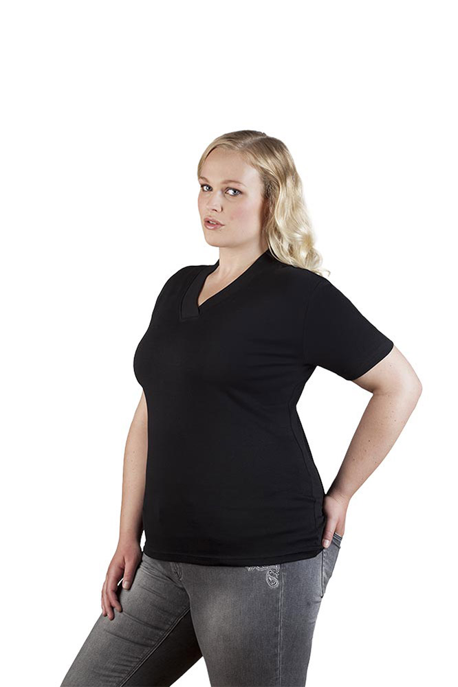 Ripp V-Ausschnitt T-Shirt Plus Size Damen Sale, Schwarz, XXXL