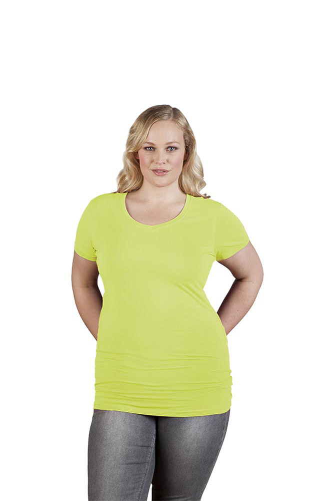 Slim-Fit V-Ausschnitt T-Shirt "Lang" Plus Size Damen Sale, Wilde Limette, XXL