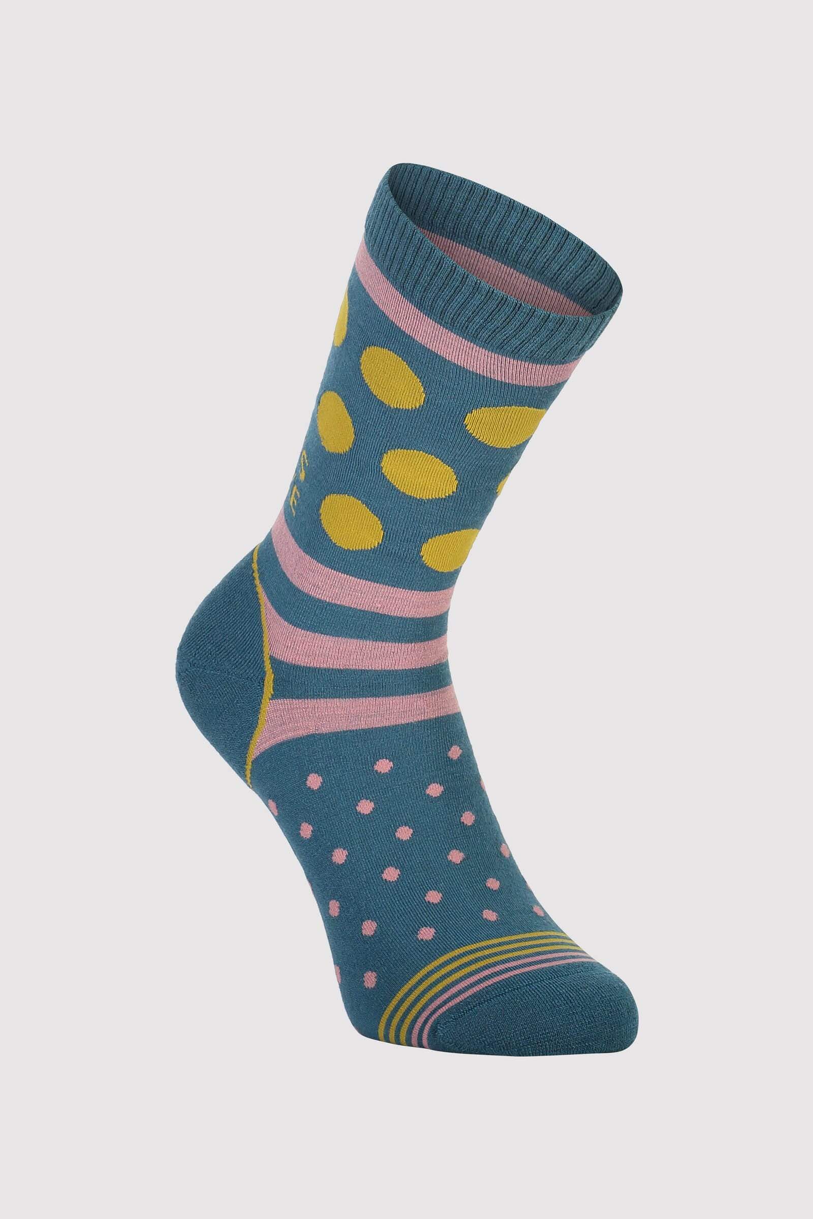 Mons Royale Unisex All Rounder Crew Sock - Merino Wool, Deep Teal / Pink Clay / Honey / 35-37