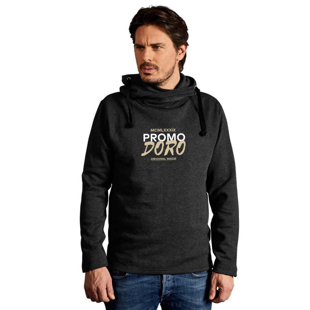 Print "promodoro original made" Heather Hoodie Herren, Schwarz-Melange, XL