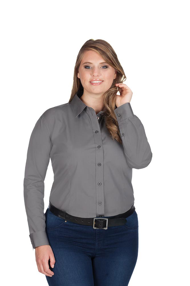 Business Langarm-Bluse Plus Size Damen, Stahlgrau, XXXL