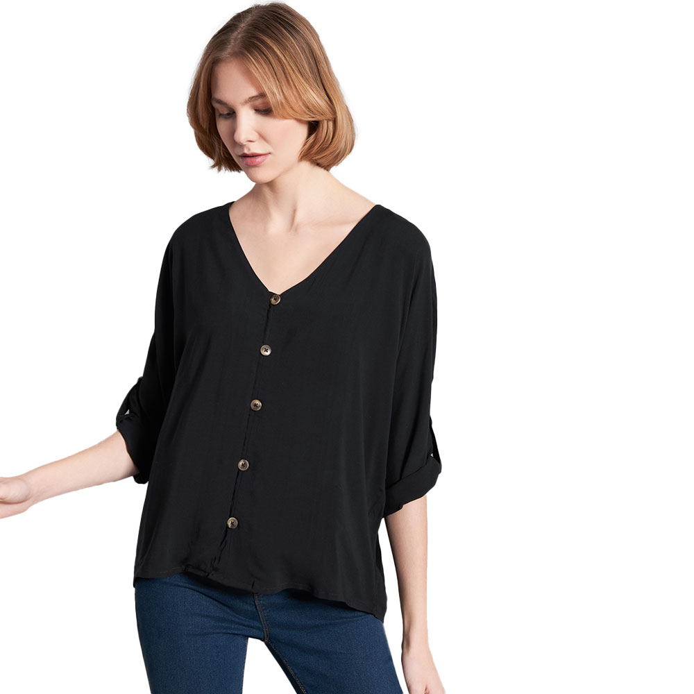 Blusenshirt Damen, Schwarz, L