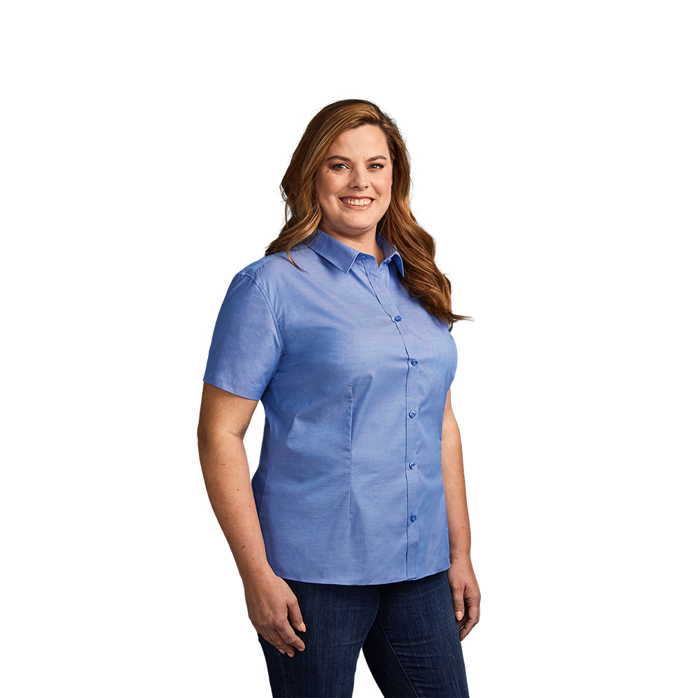 Oxford Kurzarm-Bluse Plus Size Damen, blau, XXL