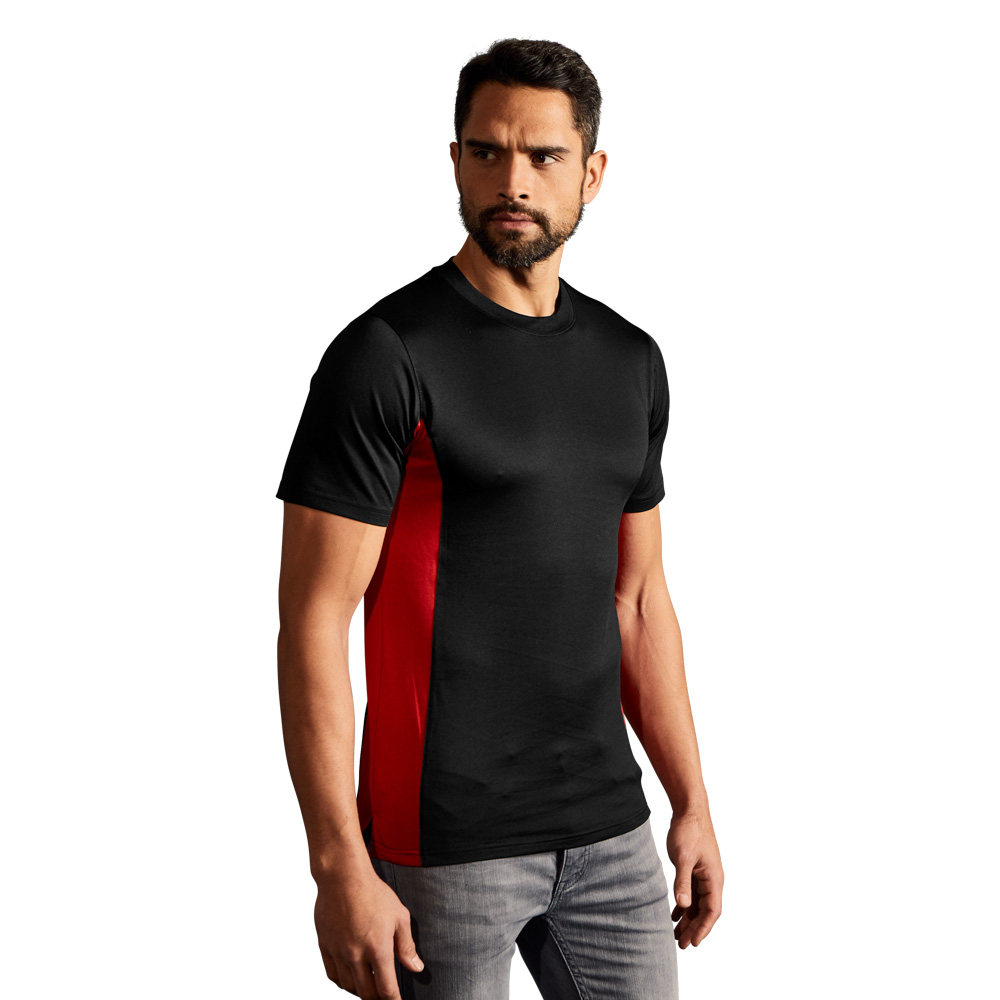 Unisex Funktions Kontrast T-Shirt Damen und Herren, Schwarz-Rot, XL