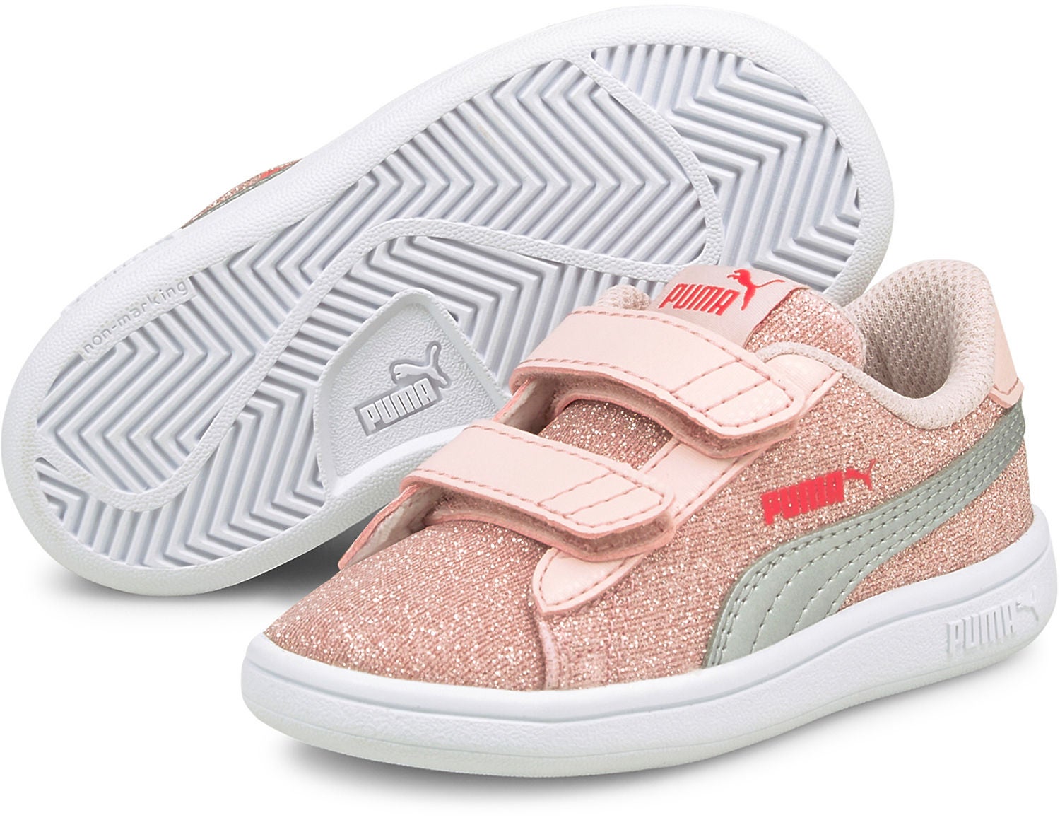Puma Smash v2 Glitz Glam V Inf Sneakers, Lotus/Silver, 24