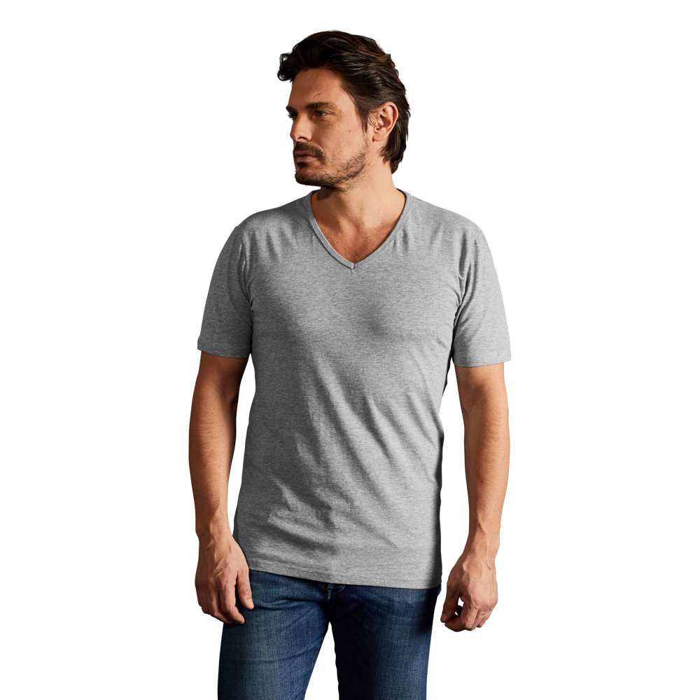 Slim-Fit V-Ausschnitt T-Shirt Herren, Sportgrau, L