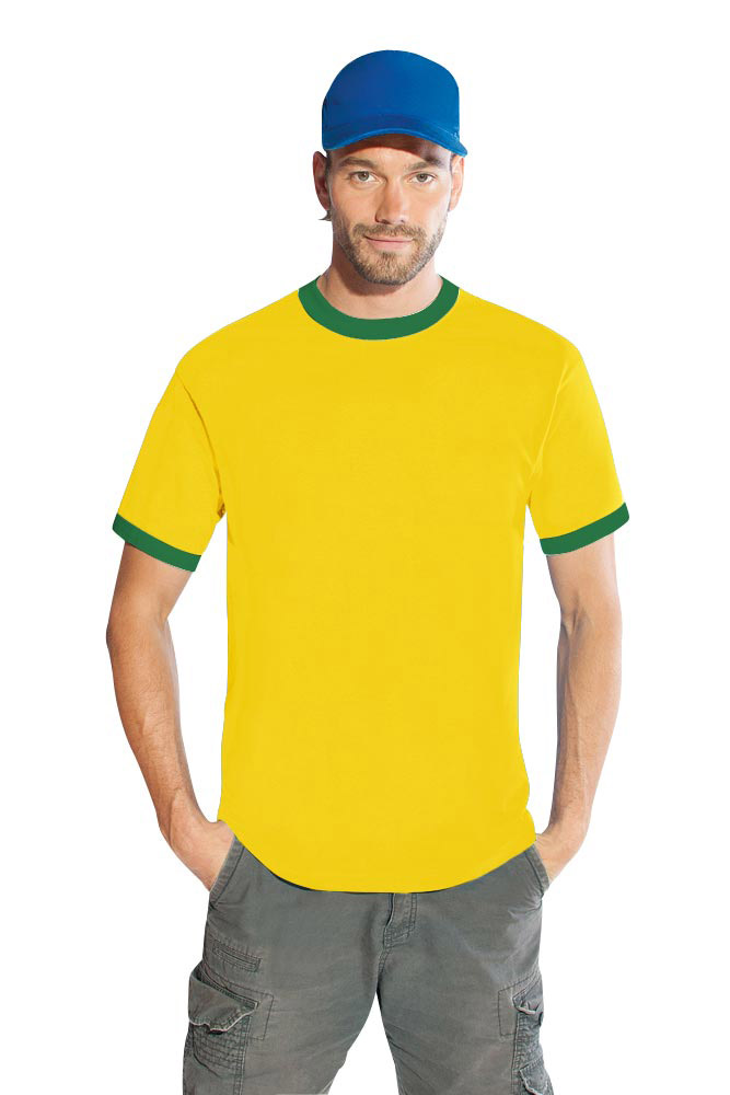 Kontrast T-Shirt Herren Sale, Gelb-Grün, XXL