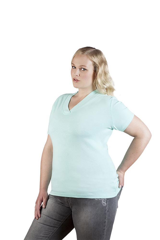 Ripp V-Ausschnitt T-Shirt Plus Size Damen, Mint, 4XL