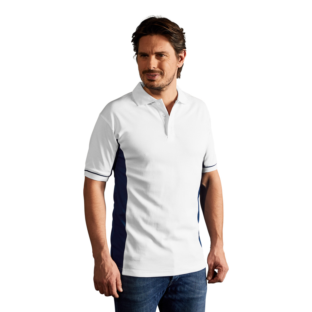 Funktions Kontrast Poloshirt Herren, Weiß-Indigoblau, L