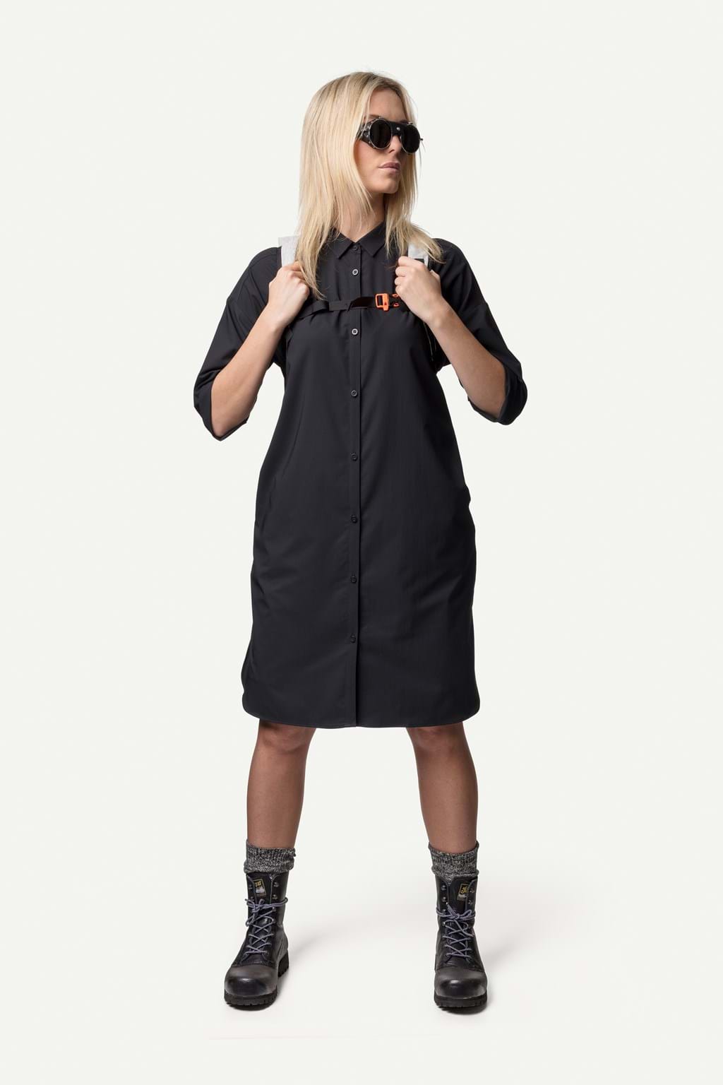 Houdini Women's Route Shirt Dress - Recycled Polyester, True Black / M