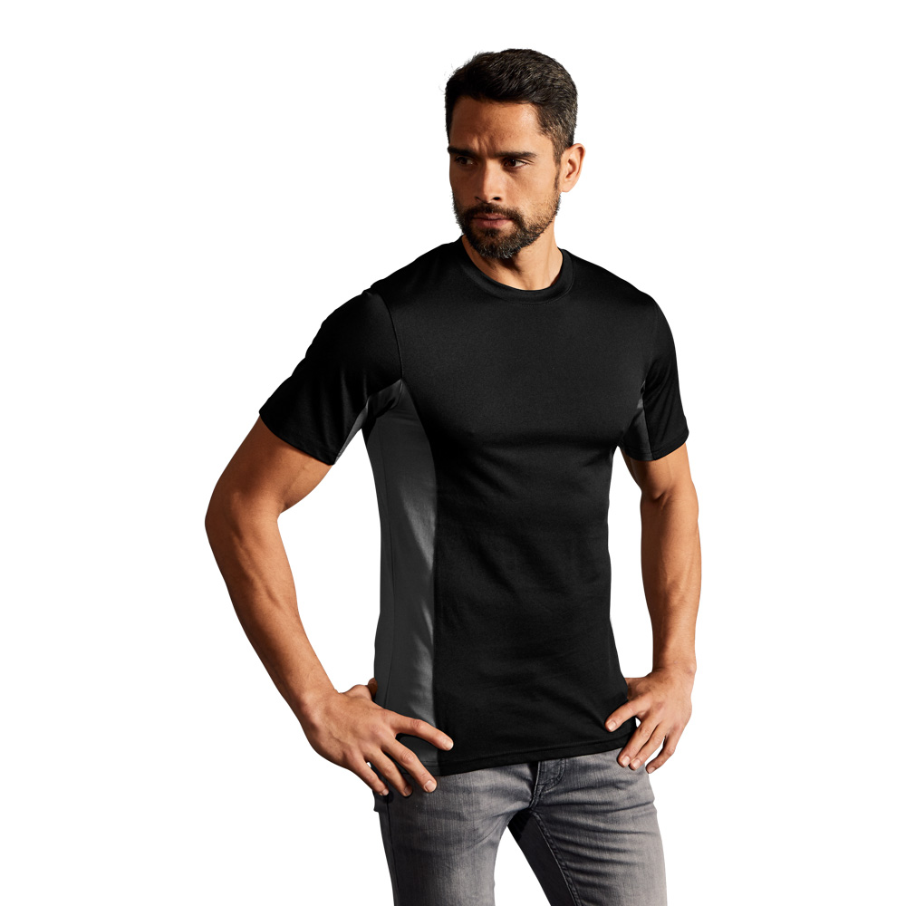 Unisex Funktions Kontrast T-Shirt Damen und Herren, Schwarz-Hellgrau, XL
