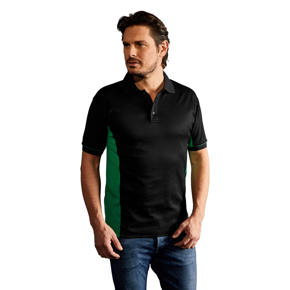 Funktions Kontrast Poloshirt Herren, Schwarz-Dunkelgrün, L