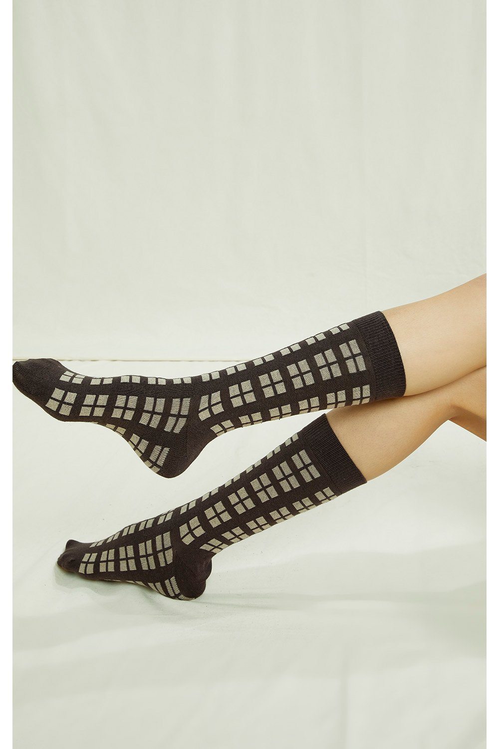 People Tree Unisex Check Socks - Organic Certified Cotton, Brown Multi / 39-42