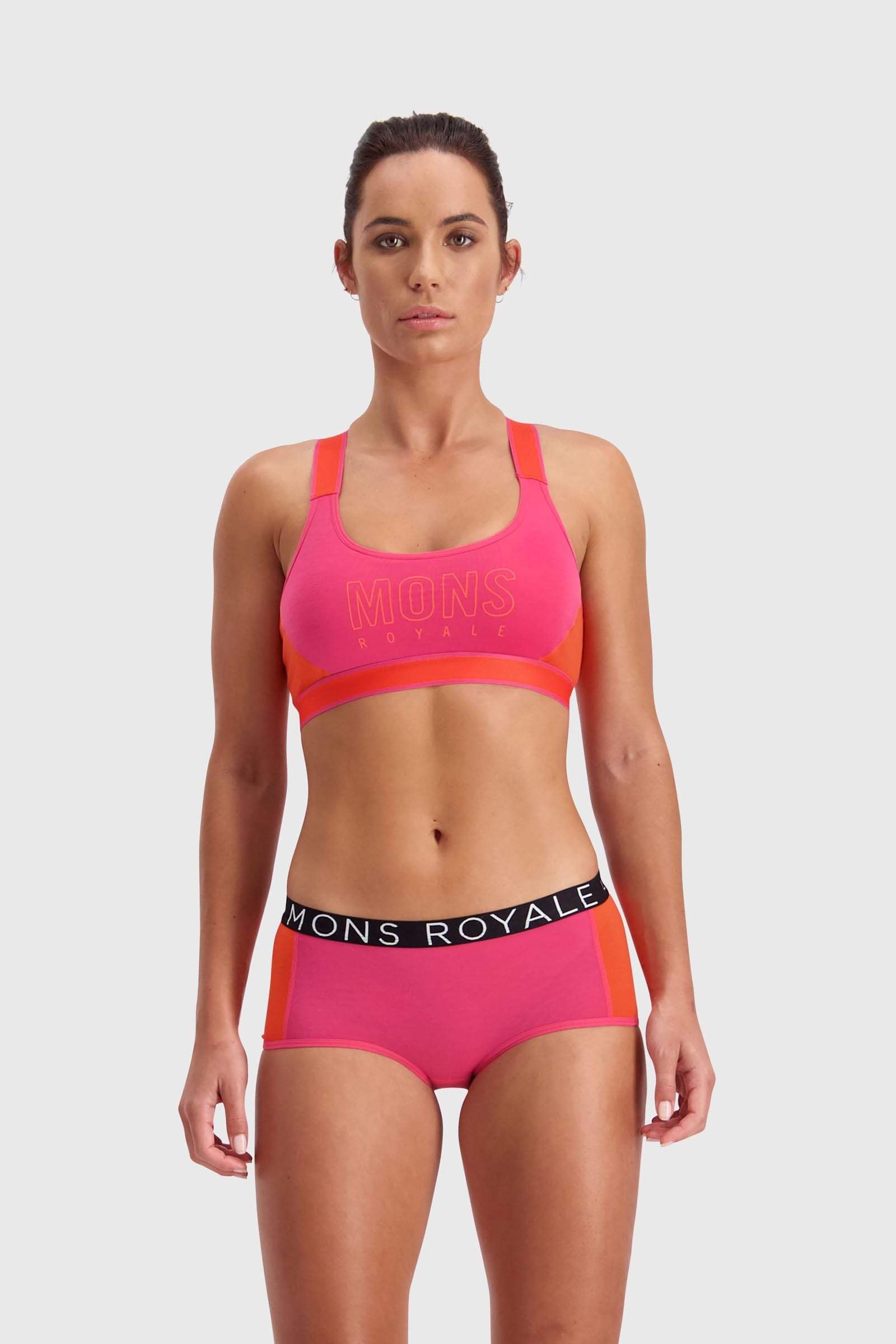 Mons Royale Women's Stella X-Back Sports Bra - Merino Wool, Punk Baby / XS