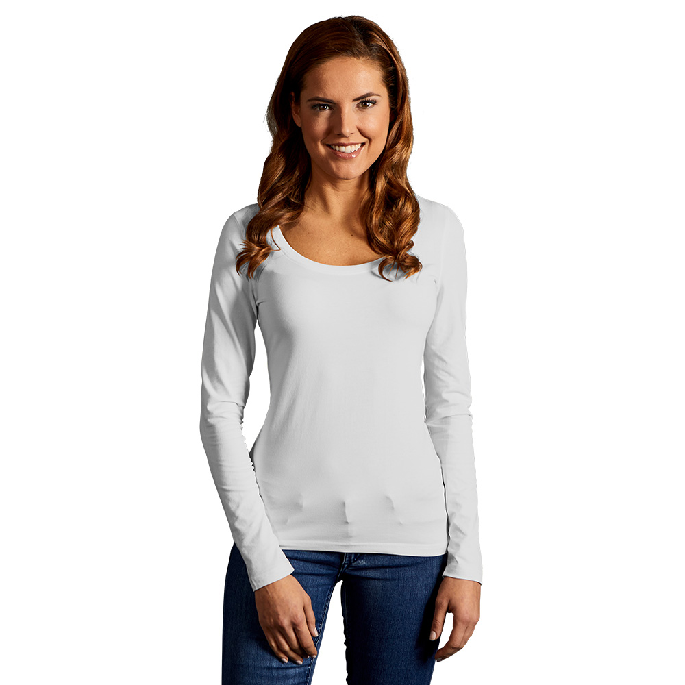 Slim-Fit Langarmshirt Damen, Creme, L