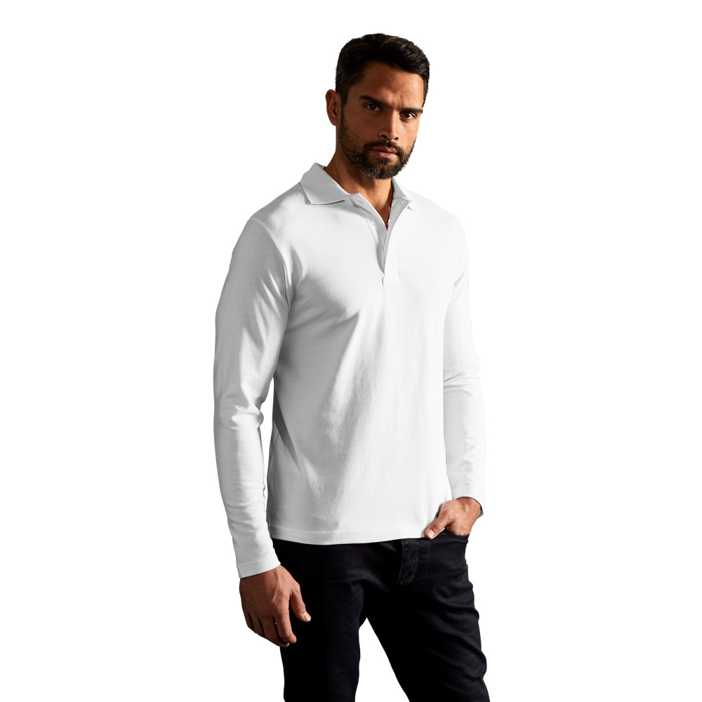 Heavy Langarm-Poloshirt Herren, Weiß, XL