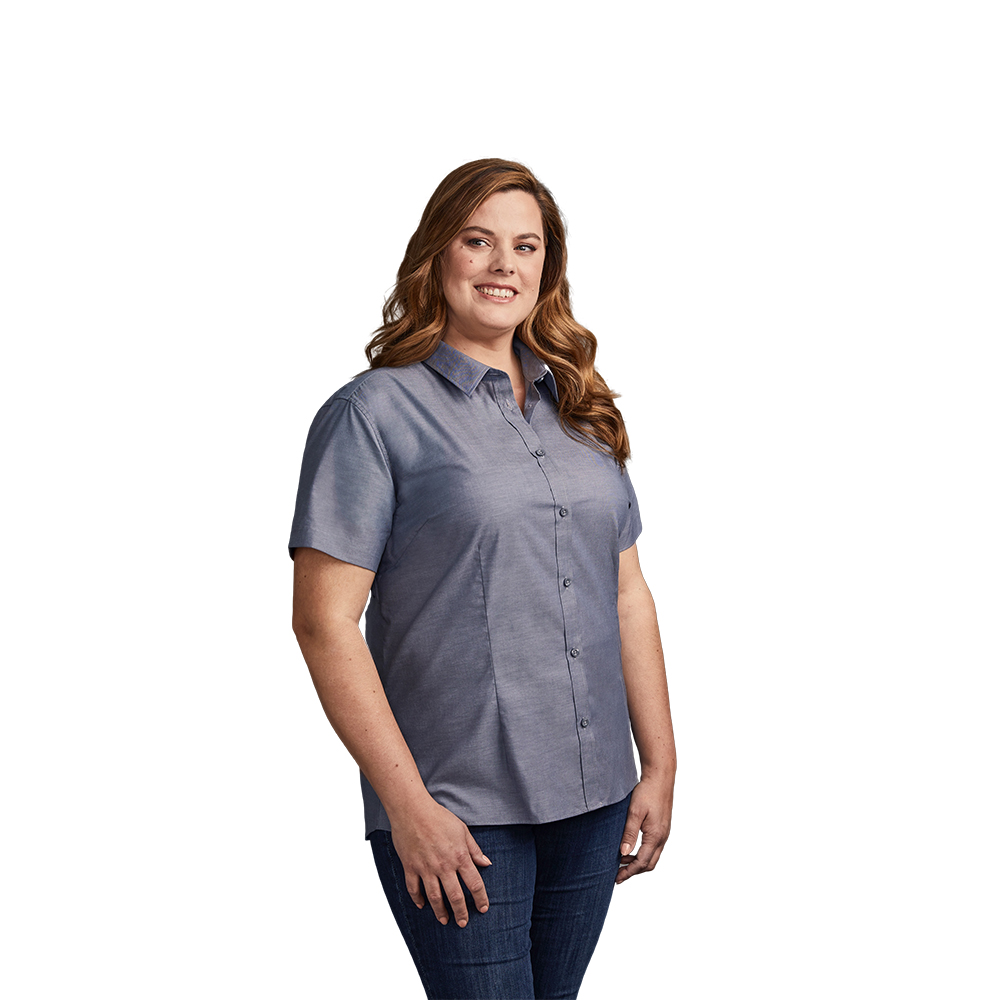 Oxford Kurzarm-Bluse Plus Size Damen, Charcoal, XXXL