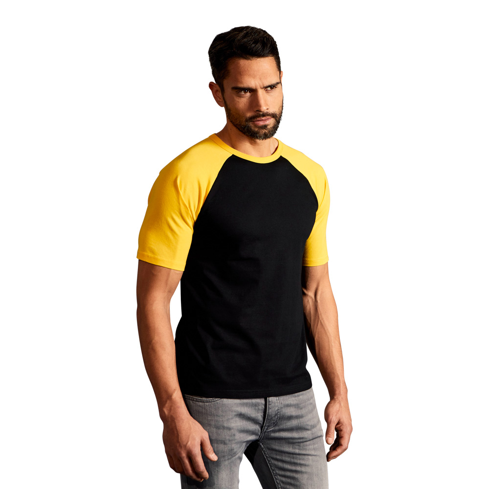 Raglan Baseball T-Shirt Herren, Schwarz-Gold, XL