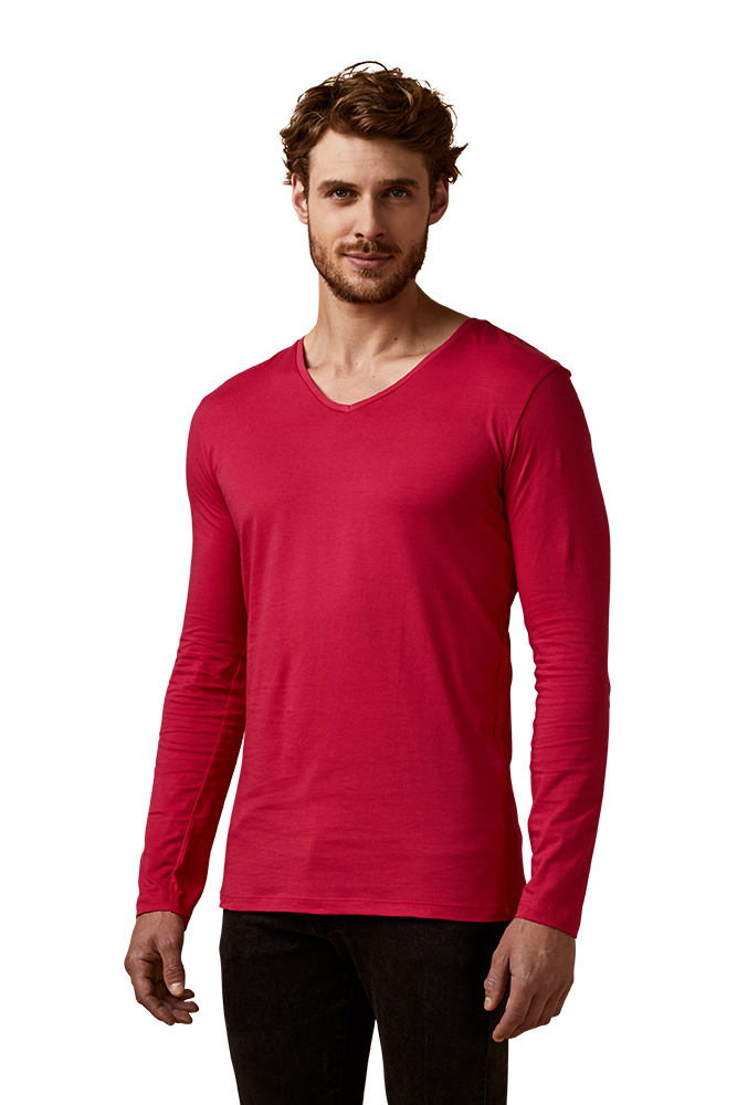 X.O V-Ausschnitt Langarmshirt Herren, Pink, XXL