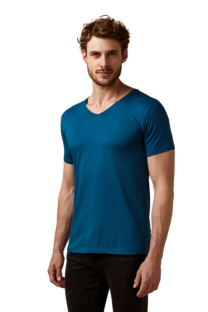 X.O V-Ausschnitt T-Shirt Herren, Petrol, XL