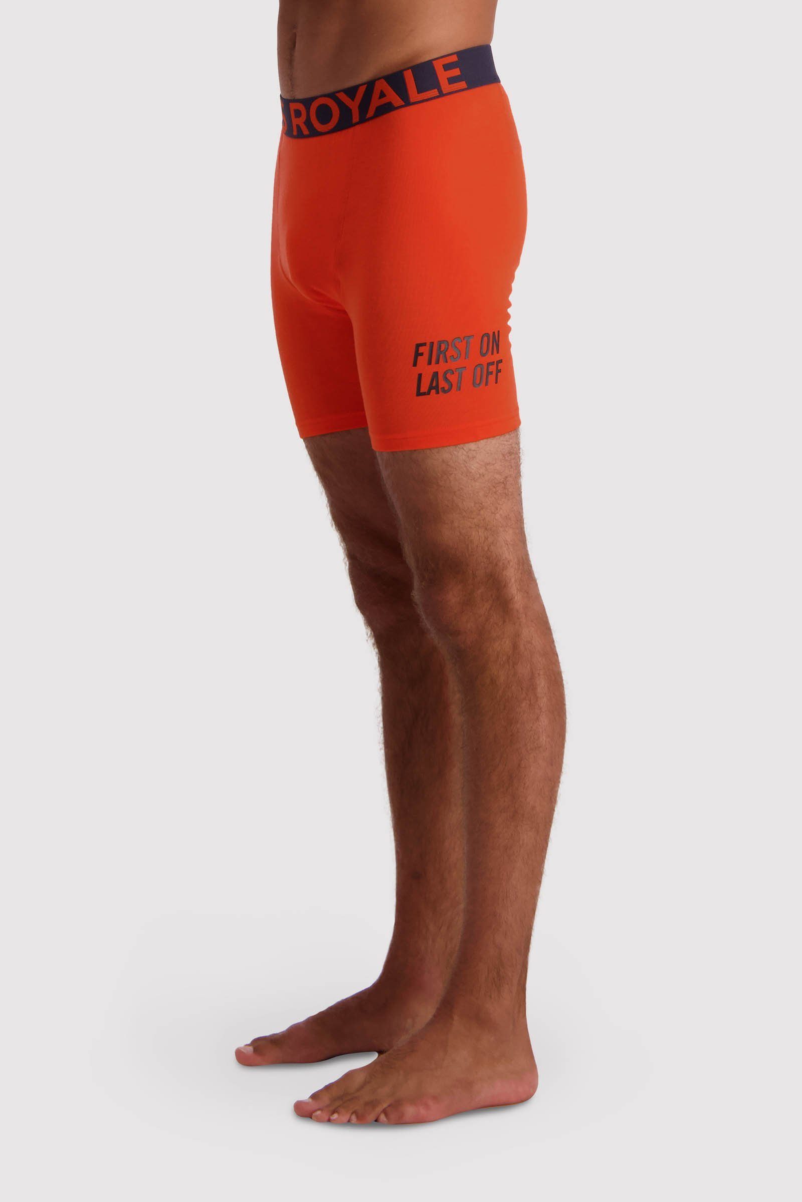 Mons Royale Men's Hold 'em Boxer - Merino wool, Orange Smash w/text / S