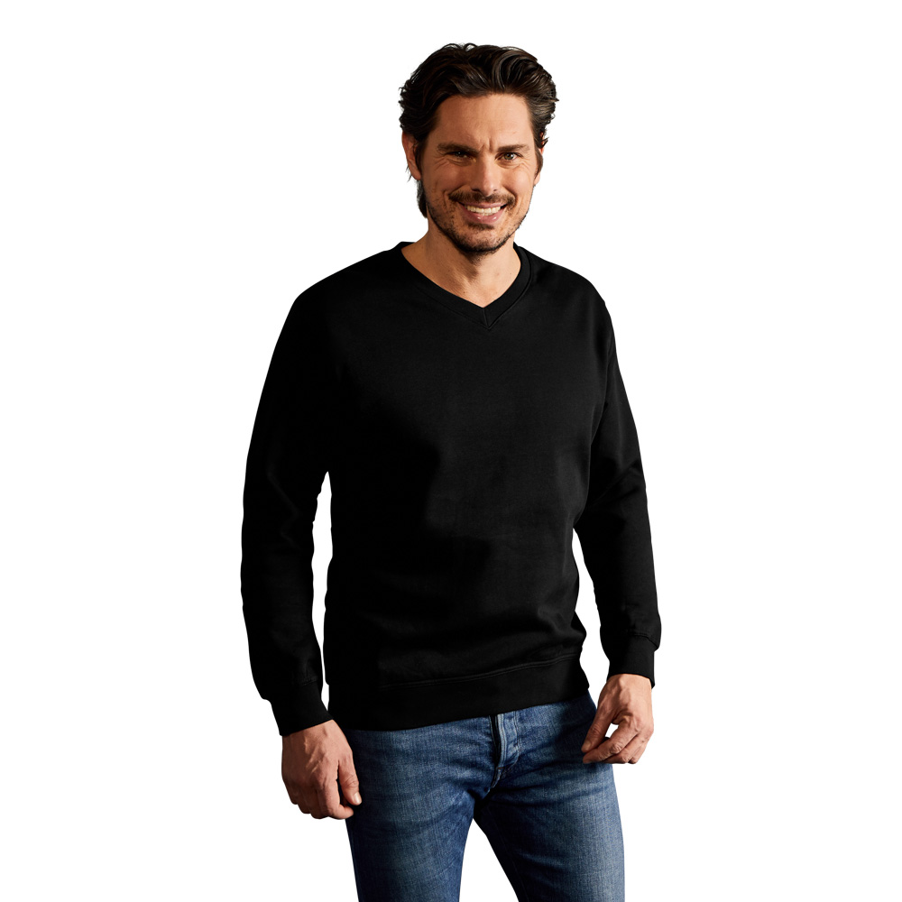 Premium V-Ausschnitt Sweatshirt Herren, Schwarz, XXL