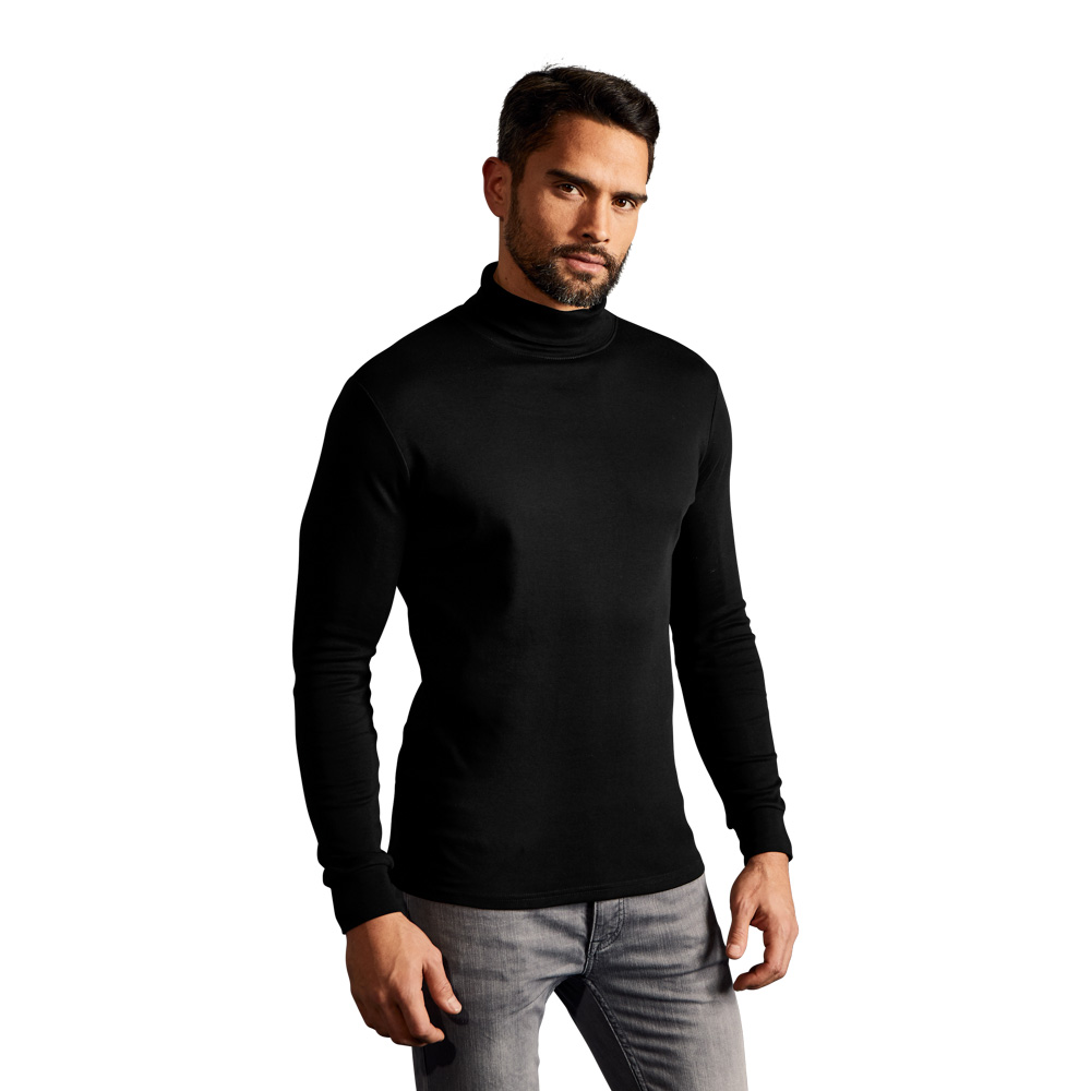 Rollkragen Langarmshirt Herren, Schwarz, L