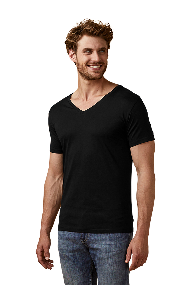 X.O V-Ausschnitt T-Shirt Herren, Schwarz, XXL